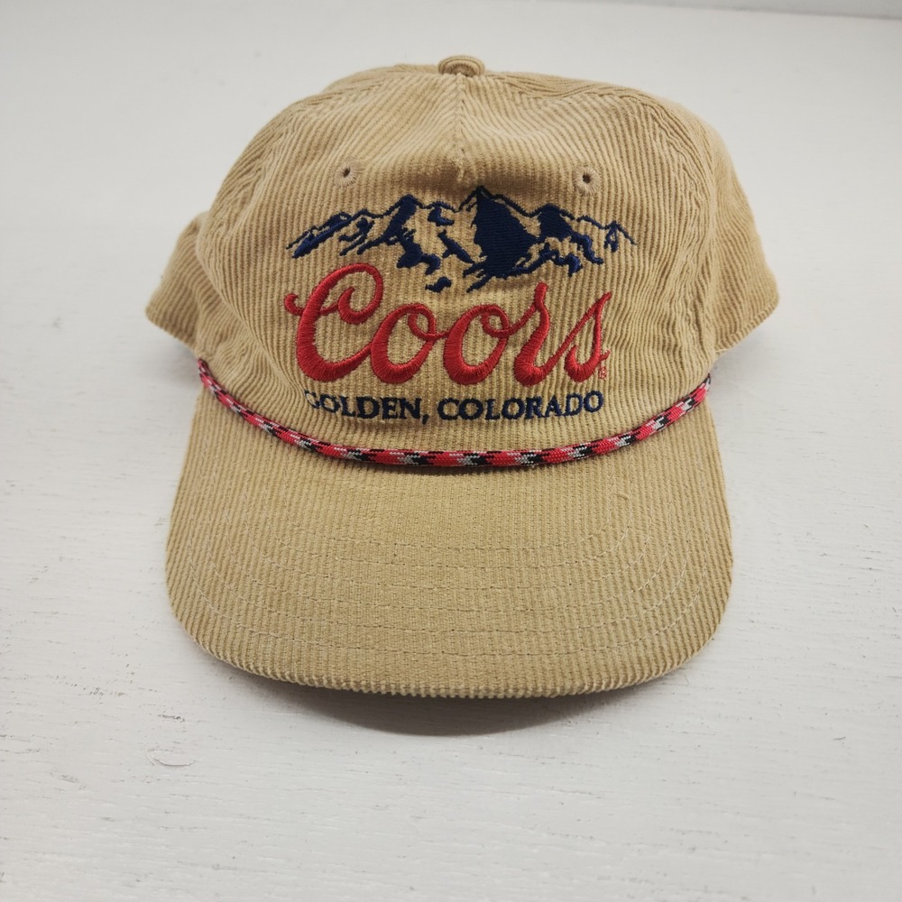 Coors Banquet Beer Tan Corduroy Rope Snapback Hat Vintage Golden Colorado OS